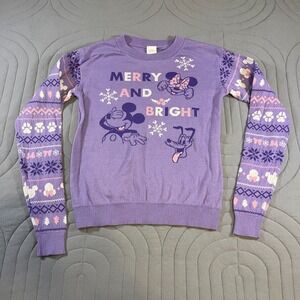 Disney Girls Sweater Size XL (14-16) Purple Mickey Minnie Mouse Christmas 100